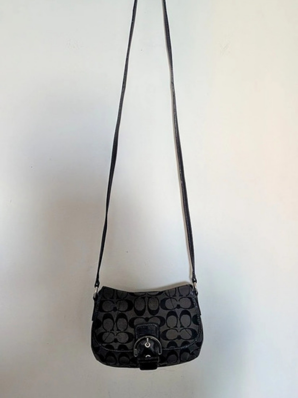 Coach Soho Signature Buckle Flap Crossbody Bag Black & Brown